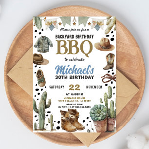 Backyard Cowboy BBQ Birthday Invitation Rustic BBQ