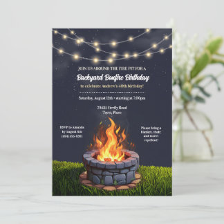 Backyard Fire Pit Bonfire Cookout, Birthday BBQ Invitation