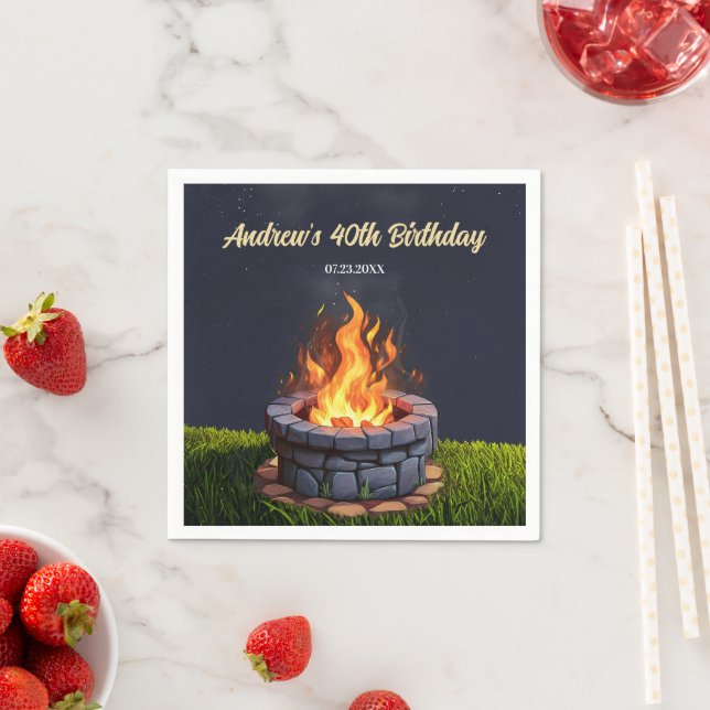 Backyard Fire Pit Bonfire Cookout, Birthday BBQ Napkins (Insitu)