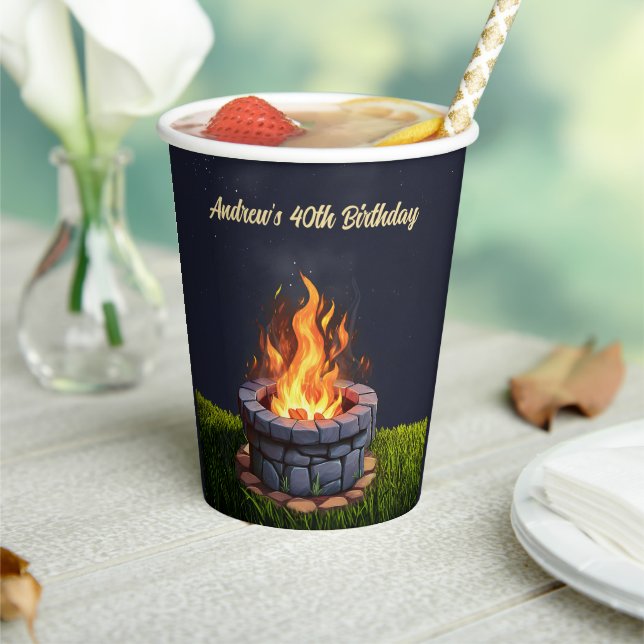 Backyard Fire Pit Bonfire Cookout, Birthday BBQ Paper Cups (Insitu)