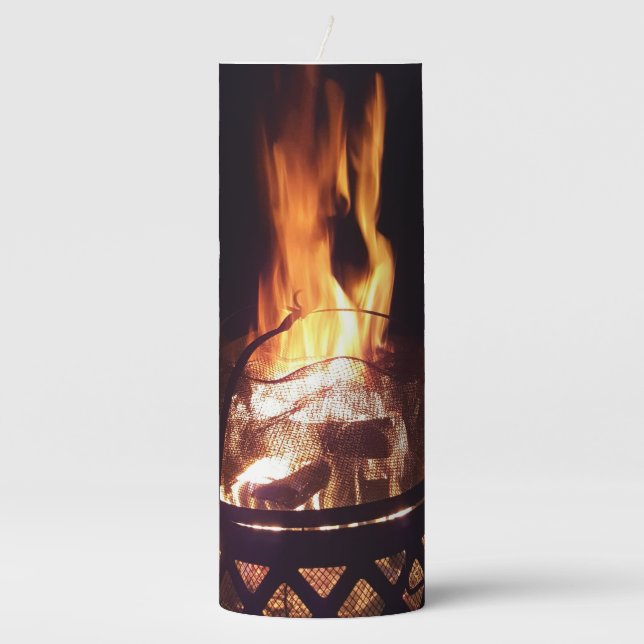 Backyard Fire Pit Flames Wood Burning Pillar Candle (Front)