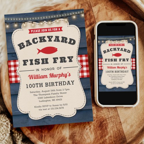 Backyard Fish Fry 100th Birthday Invitation