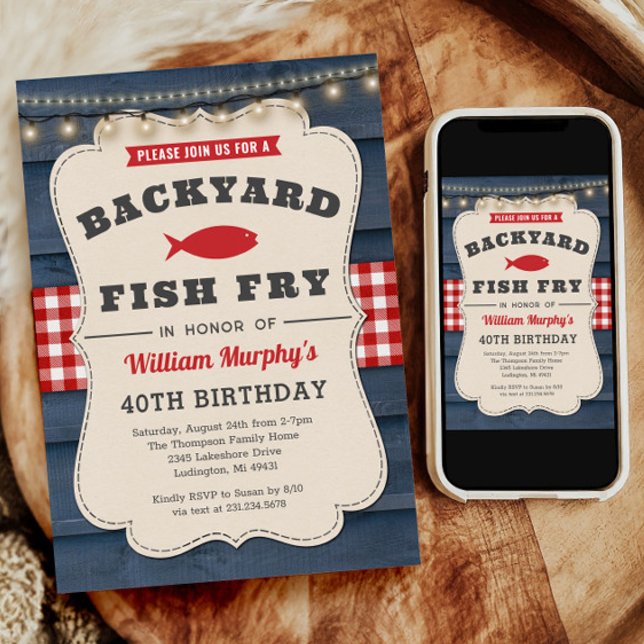 Backyard Fish Fry 40th Birthday Invitation (Backyard Fish Fry 40th Birthday Invitation)