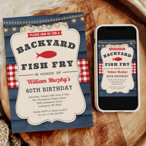 Backyard Fish Fry 60th Birthday Invitation