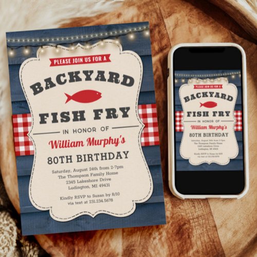 Backyard Fish Fry 80th Birthday Invitation