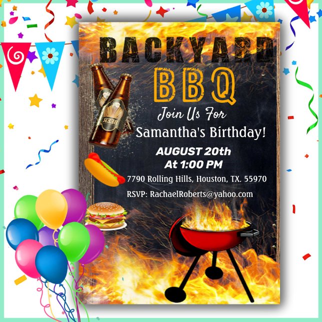 Backyard Flaming BBQ Grill Birthday  Invitation (Creator Uploaded)