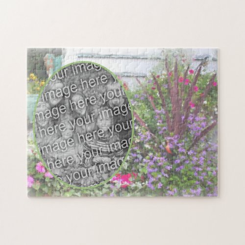 Backyard Flower Garden Painting Add Your Photo Jigsaw Puzzle