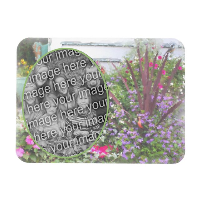 Backyard Flower Garden Painting Add Your Photo Magnet (Horizontal)