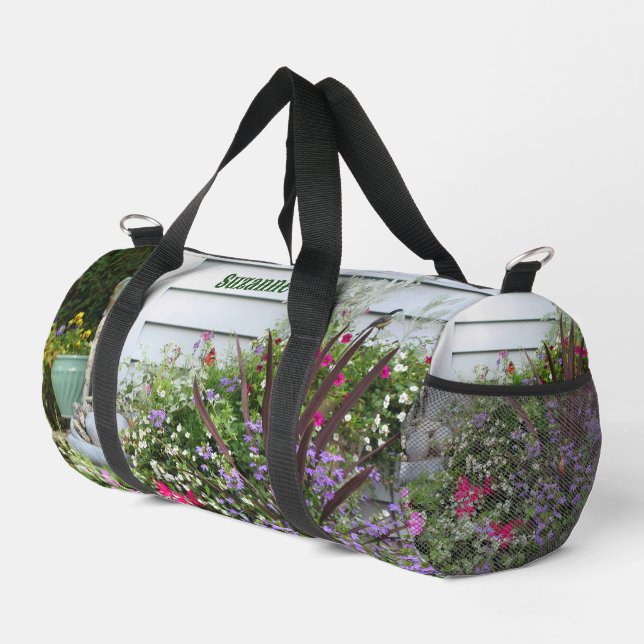 Backyard Flower Garden Personalized Duffle Bag (Right Corner)