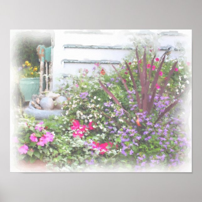 Backyard Flower Garden Watercolor Painting Poster (Front)