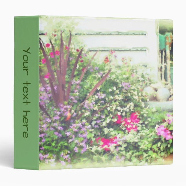 Backyard Flower Garden Watercolor Personalized 3 Ring Binder (Front/Spine)