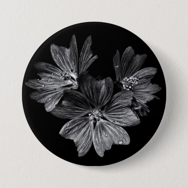 Backyard Flowers In Black And White No 11 Button (Front)