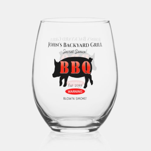 Backyard Grill Master Grilling BBQ Cocktail Stemless Wine Glass