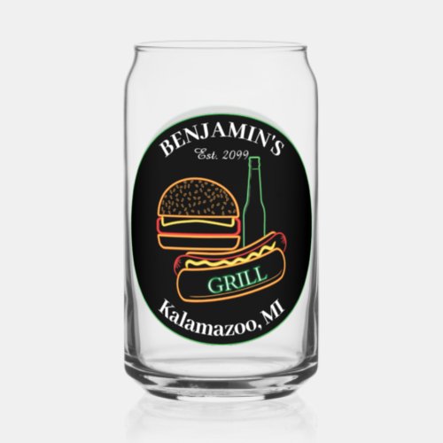  Backyard Grill with Burgers Drinkware Beer Can Glass