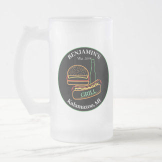  Backyard Grill with Burgers Drinkware Frosted Glass Beer Mug