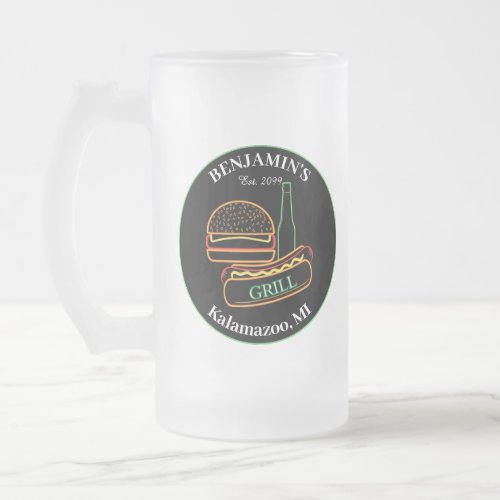  Backyard Grill with Burgers Drinkware Frosted Glass Beer Mug