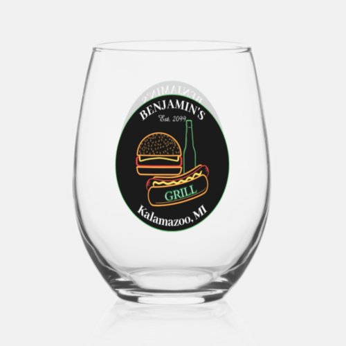  Backyard Grill with Burgers Drinkware Stemless Wine Glass