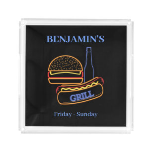 Backyard Grill with Burgers Hot Dogs Beer Acrylic Tray