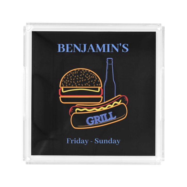  Backyard Grill with Burgers Hot Dogs Beer Acrylic Tray (Front)