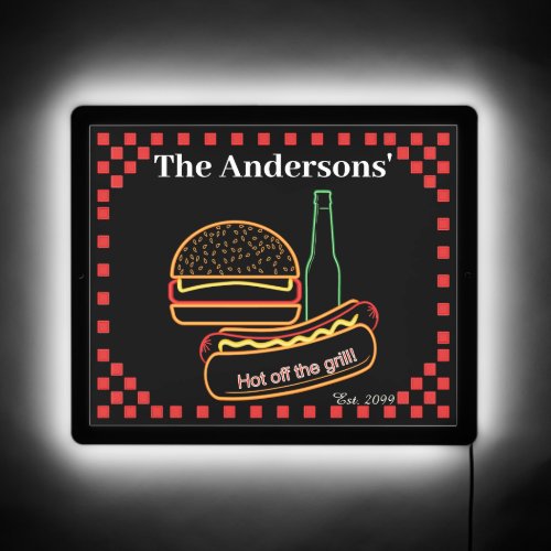 Backyard Grill with Burgers Hot Dogs Beer LED Sig LED Sign