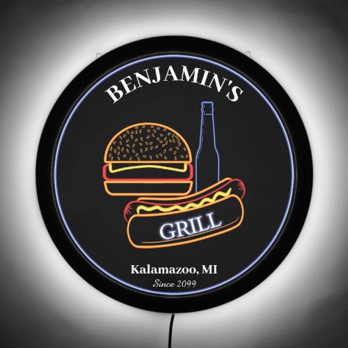  Backyard Grill with Burgers Hot Dogs Beer LED Sign