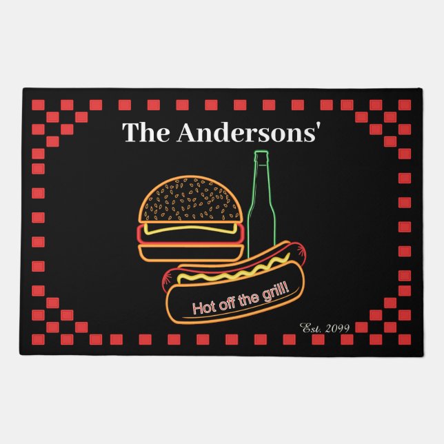 Backyard Grill with Burgers Hot Dogs Beer Rugs (Front)