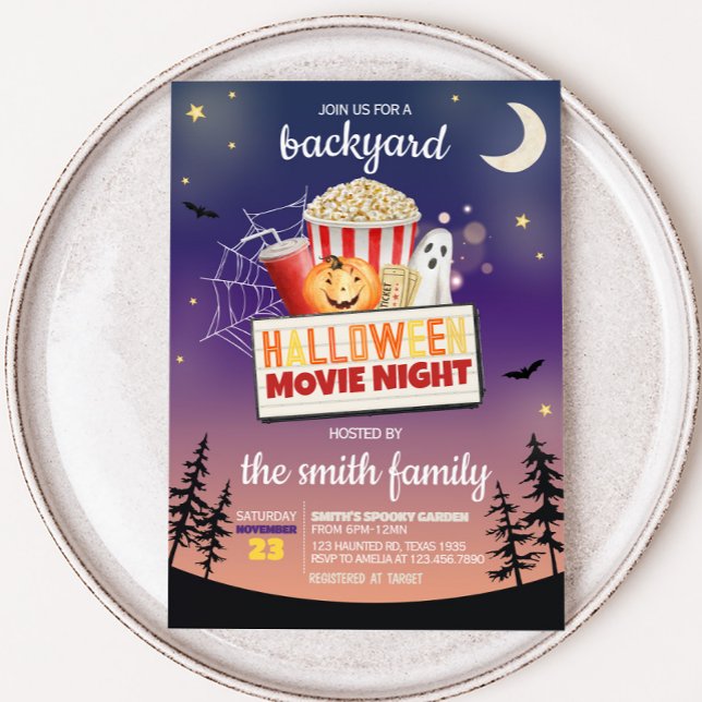 Backyard Halloween Movie Night Party Invitation (Outdoor Backyard Halloween Movie Night Party Invitation)