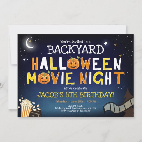 Backyard Halloween Movie Night Scary Boy Birthday Invitation