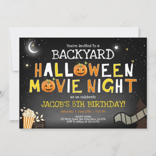 Backyard Halloween Movie Night Scary Boy Birthday Invitation