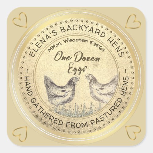 Backyard Hens Dozen Eggs Gold Grunge Label