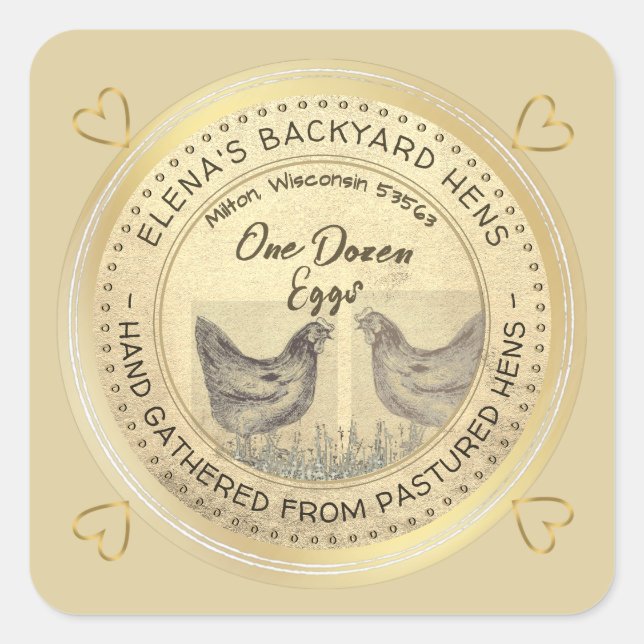 Backyard Hens Dozen Eggs Gold Grunge Label (Front)