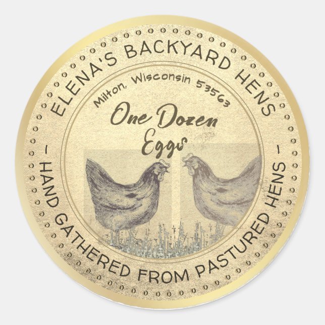 Backyard Hens Dozen Eggs Gold Grunge Label (Front)