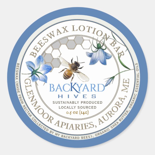Backyard Hive Apiary Sustainable Lotion Bar Label  (Front)