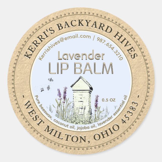 Backyard Hive Beeswax Lavender Lip Balm Kraft  Classic Round Sticker (Front)