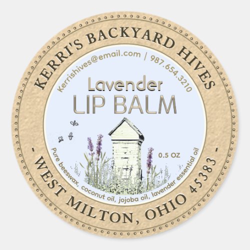Backyard Hive Beeswax Lavender Lip Balm Kraft  Classic Round Sticker