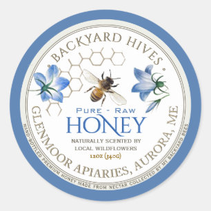 Backyard Hive Raw Local Honey Flowers and Bee      Classic Round Sticker