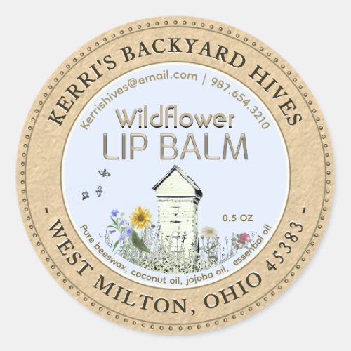 Backyard Hives Beeswax Lip Balm Kraft Flower Label