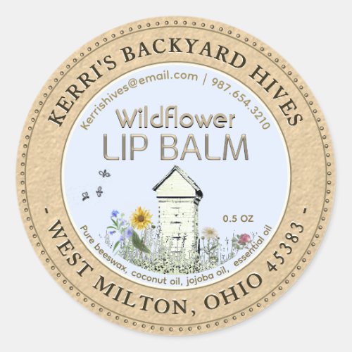 Backyard Hives Beeswax Lip Balm Kraft Hive Flowers Classic Round Sticker