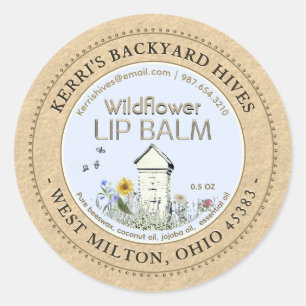 Backyard Hives Beeswax Lip Balm Kraft Hive Flowers Classic Round Sticker