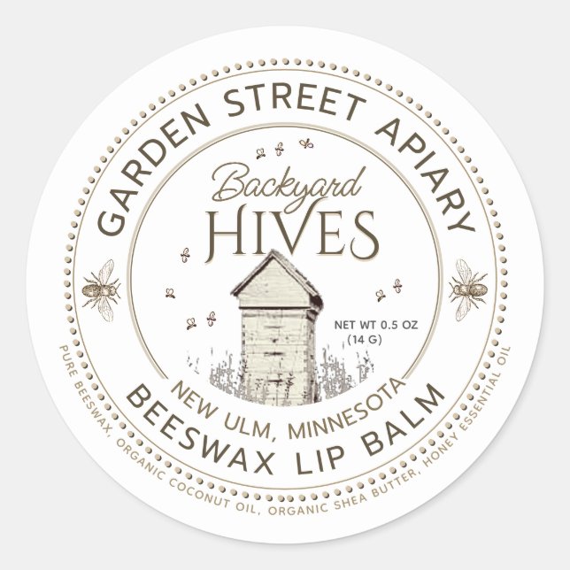Backyard Hives Beeswax Lip Balm Label (Front)