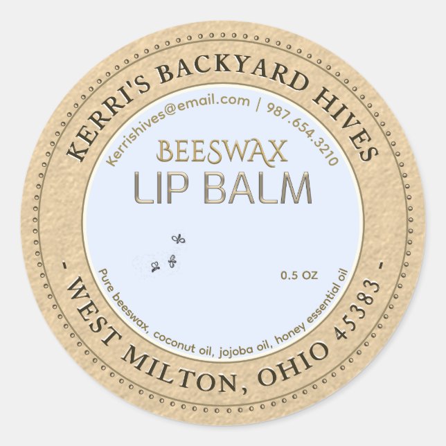 Backyard Hives Beeswax Lip Balm Mini Label Kraft  (Front)