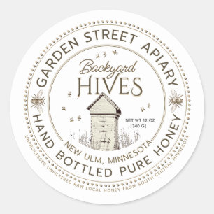 Backyard Hives Hand Bottled Pure Honey Classic Round Sticker