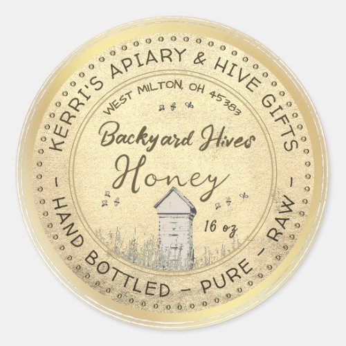 Backyard Hives Honey Label Gold Grunge