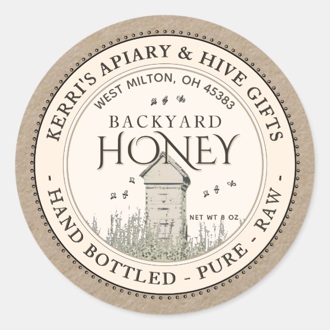 Backyard Hives Honey Label Hand Bottled Raw  (Front)
