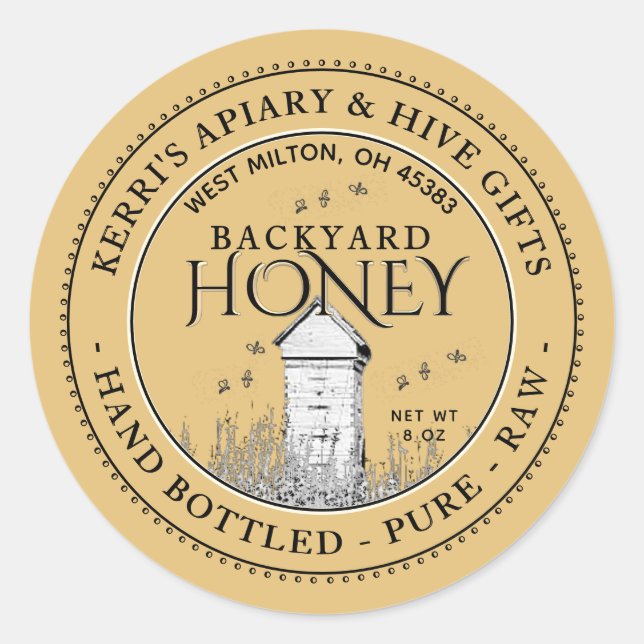 Backyard Hives Honey Label Hand Bottled Raw (Front)
