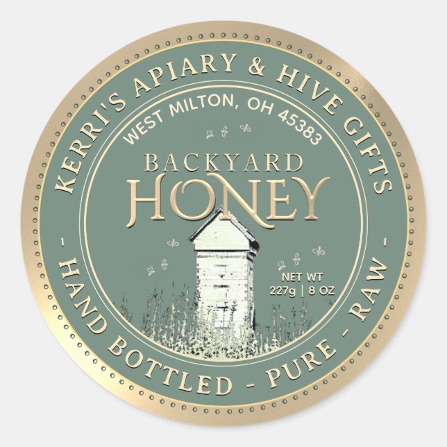 Backyard Hives Honey Label Hand Bottled Raw Gold  (Front)