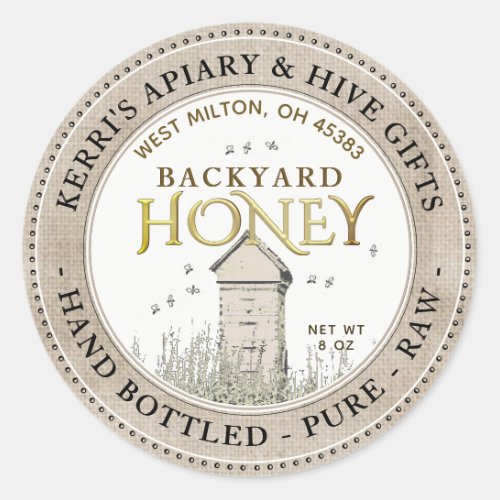 Backyard Hives Honey Label Hand Bottled Raw Linen