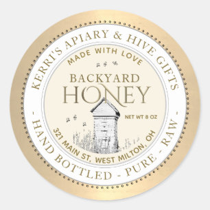 Backyard Hives Honey Made with Love by Bees Gold Classic Round Sticker