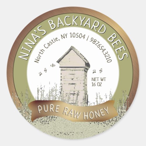 Backyard Hives Honey Pure Raw Honey Copper Gold Classic Round Sticker