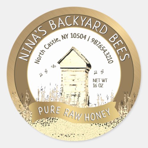 Backyard Hives Honey Pure Raw Honey Gold Classic Round Sticker